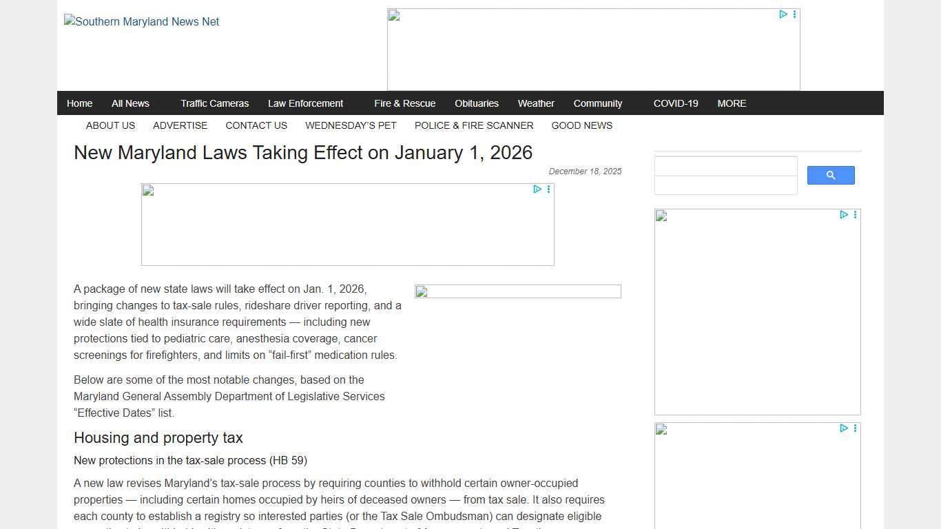 New Maryland Laws Taking Effect on January 1, 2026 - Southern Maryland News Net Southern Maryland News Net