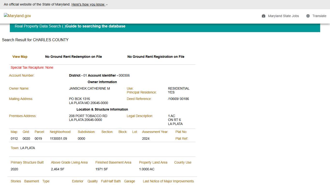 SDAT: Real Property Data Search